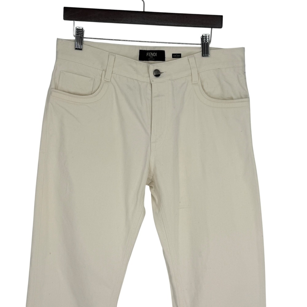 Fendi Roma Mens Size 33x34 Off White Slim Fit Jeans Italy Embossed logo - Picture 3 of 16
